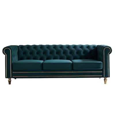 Chesterfield Velvet Sofa with Gold Strip Trim