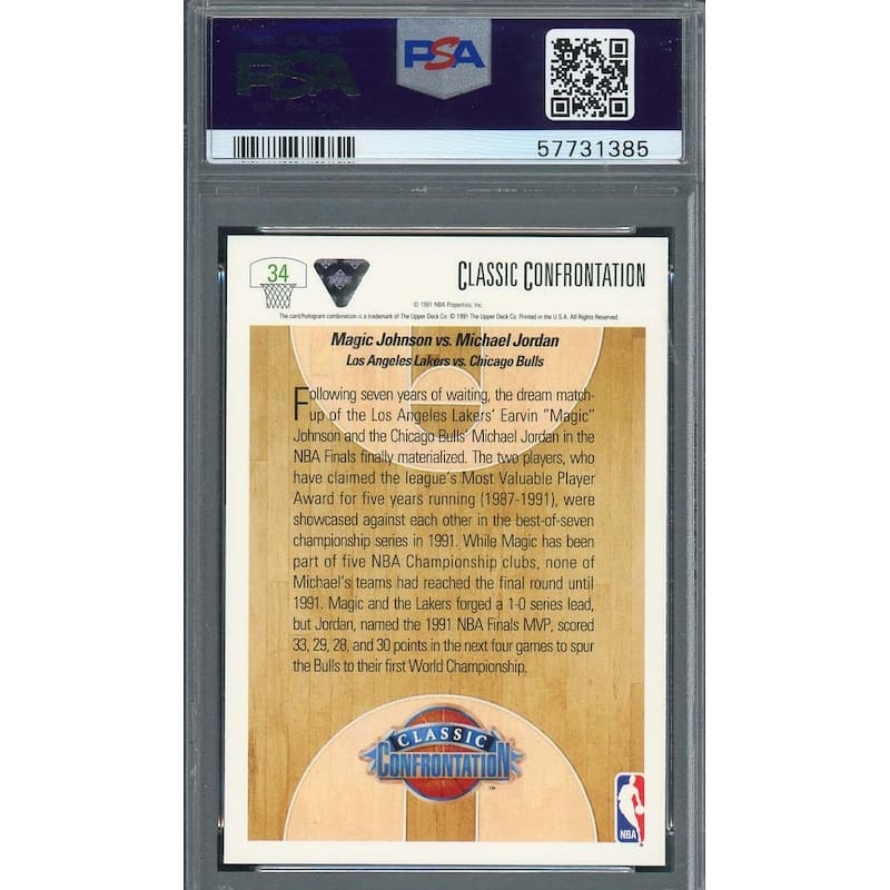 Michael Jordan Magic Johnson 1991 Upper Deck Basketball Card #34 Graded PSA 8 - 8'6" x 11'6"