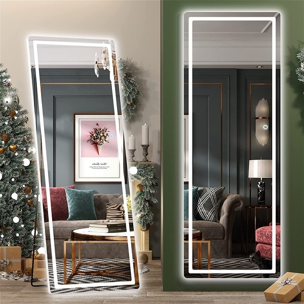 Full Length Mirror with LED Lights Full Body Mirror with Triangle Pattern Light LED Free Standing Floor Mirror On Sale Bed Bath Beyond 37702882