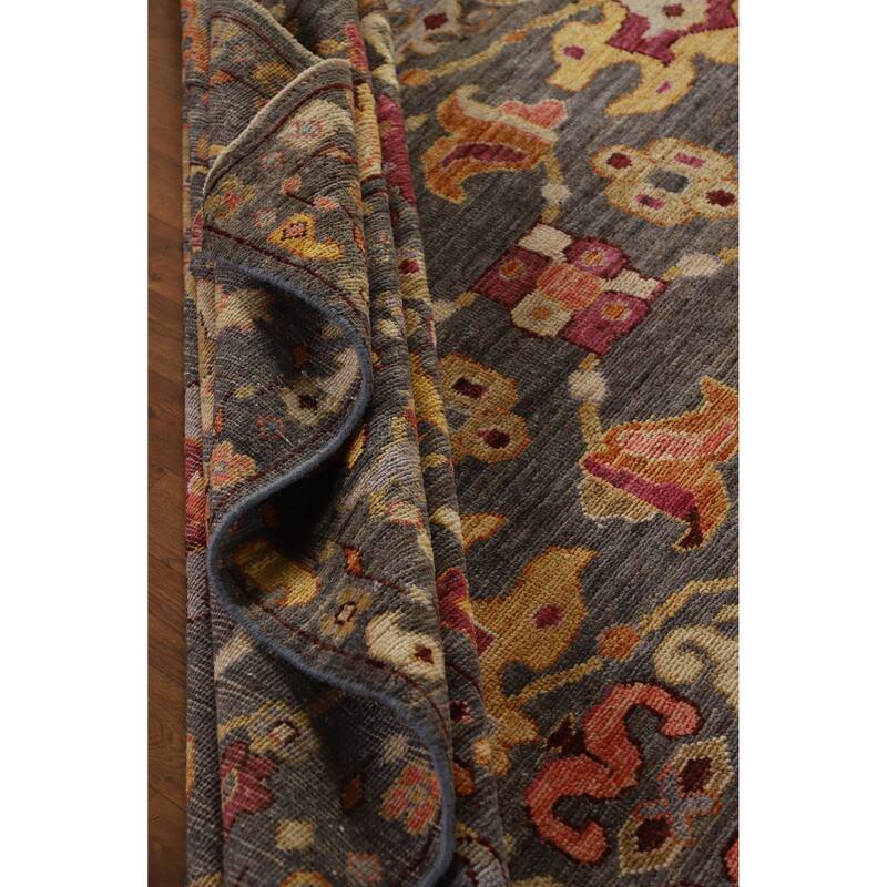 Hand Knotted Oriental 100% Wool Carpet Transitional All-Over Greys & Charcoal Oushak Area Rug - 9' 11'' X 8' 2''