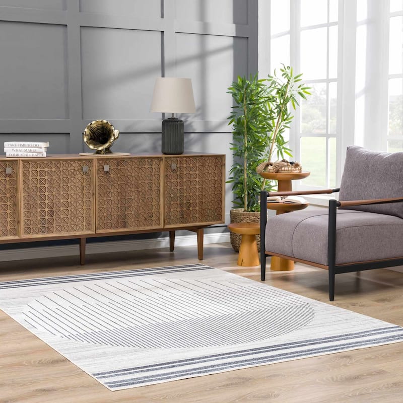 Hauteloom Thad Living Room, Bedroom Machine Washable Area Rug - Farmhouse - Medium Gray, Black, Gray - 2' x 3'