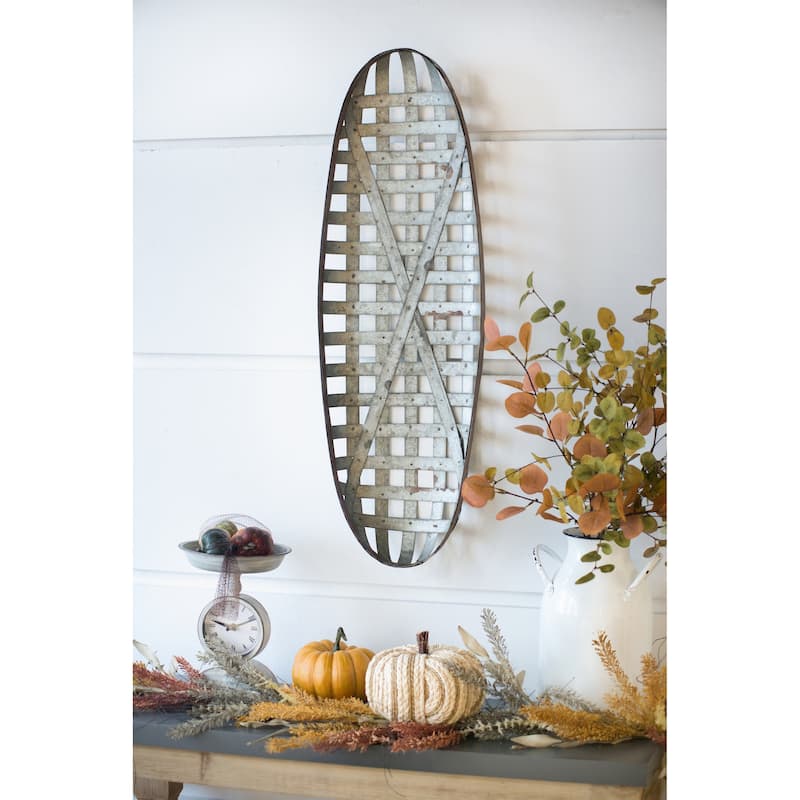 Metal Wall Art with Grid Pattern - Silver