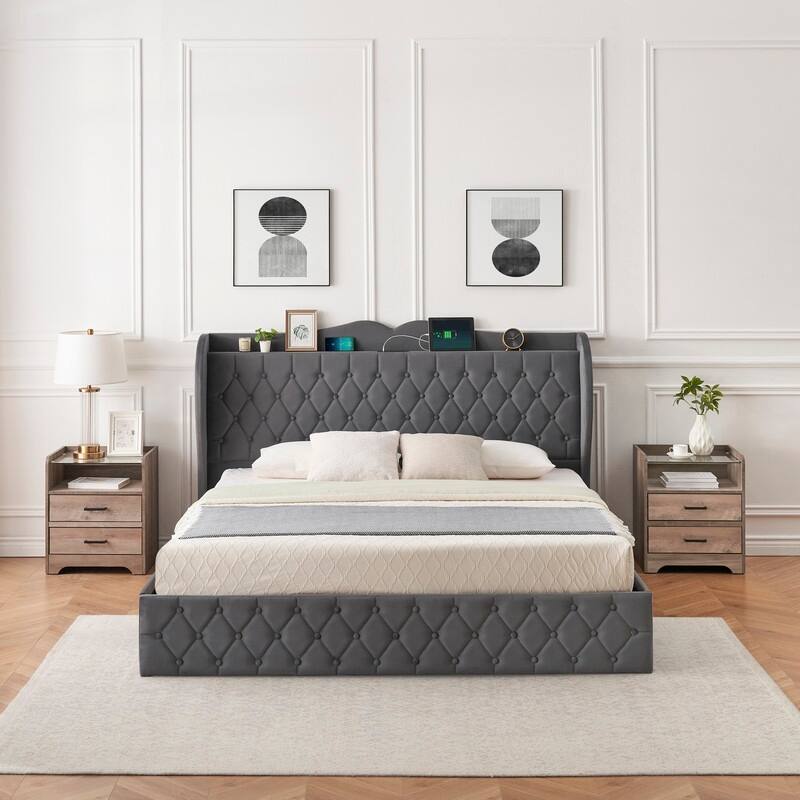 Bed Frame with Sturdy Metal Slats Support