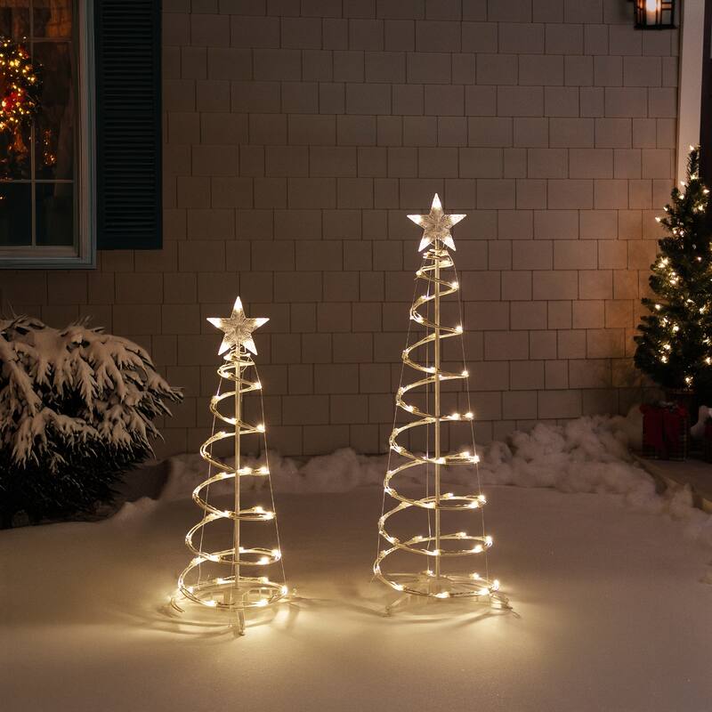 2 LED Warm White Outdoor Spiral Christmas Cone Trees 3', 4'