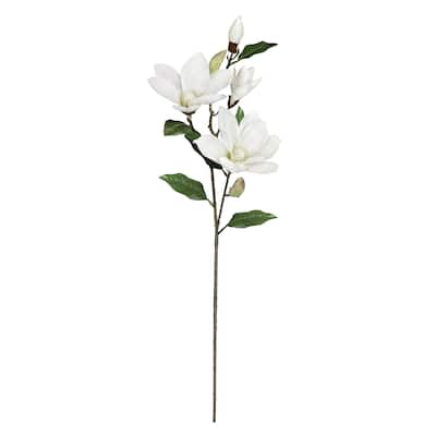 Set of 3 White Artificial Magnolia Flower Stem Spray 32in - 32" L x 8" W x 5" DP
