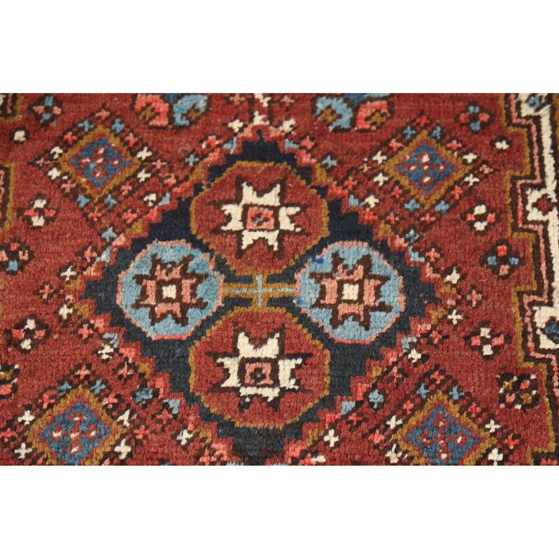 Hand Knotted Oriental 100% Wool Carpet Traditional Geometric Oranges & Rust Heriz (serapi) Runner Rug - 10' 7'' X 2' 1''
