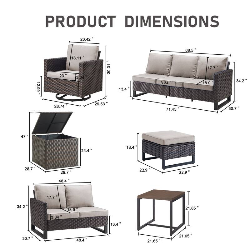 Gymojoy 9 Person Outdoor Patio Wicker Family Conversation Set Group With Swivel Chairs And Storage