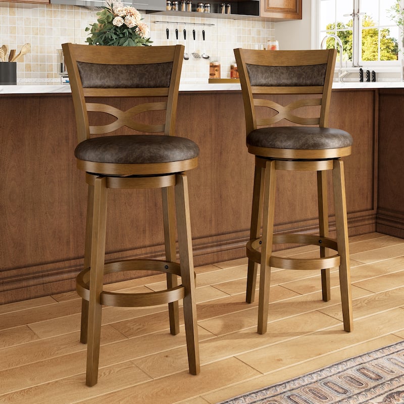 26"/30" Counter Height Bar Stools, Kitchen Wooden Swivel Bar Chairs with Back - Set of 2 - 30"Jacobean & Fondant