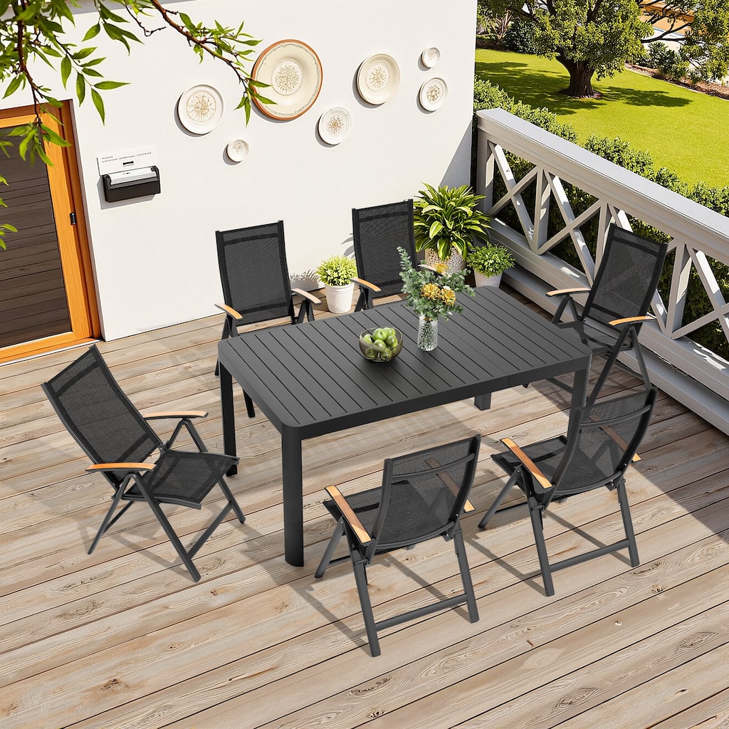 7-Piece Outdoor Patio Dining Set Aluminum Extendable Table with Adjustable Folding Chairs