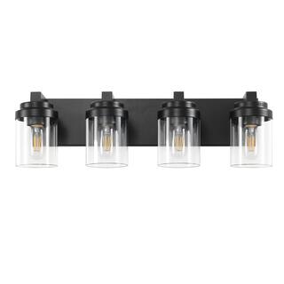 24.1 in. 4-Light Matte Black Wall Sconce with Clear Glass Shade