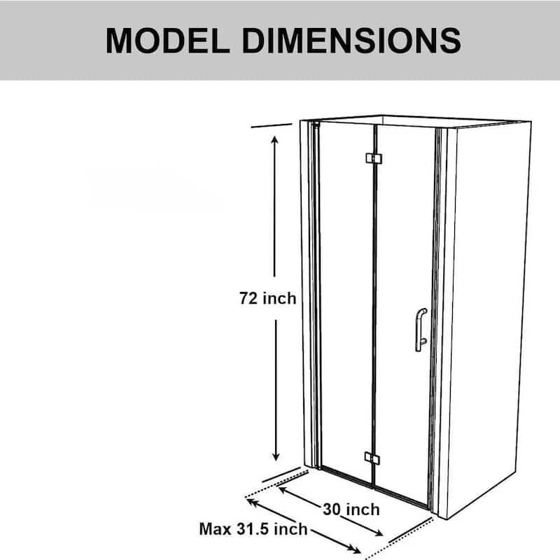 72"H 30"/32"/34"/36"W Adjustable Width Semi-Frameless Pivot Shower Door with Reversible Installation - 72"x30" - Chrome
