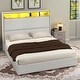 preview thumbnail 1 of 10, 53'' Tall Storage Wingback Headboard, Corduroy Upholstered Platform Bed Frame with Charging Station and RGB LED Lights