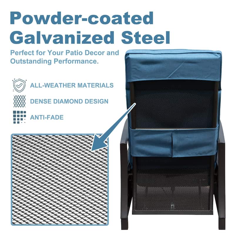 Outdoor Chaise Lounge Chair with Extendable Side Table & Adjustable Angle, Recliner Chair with Removable Cushions