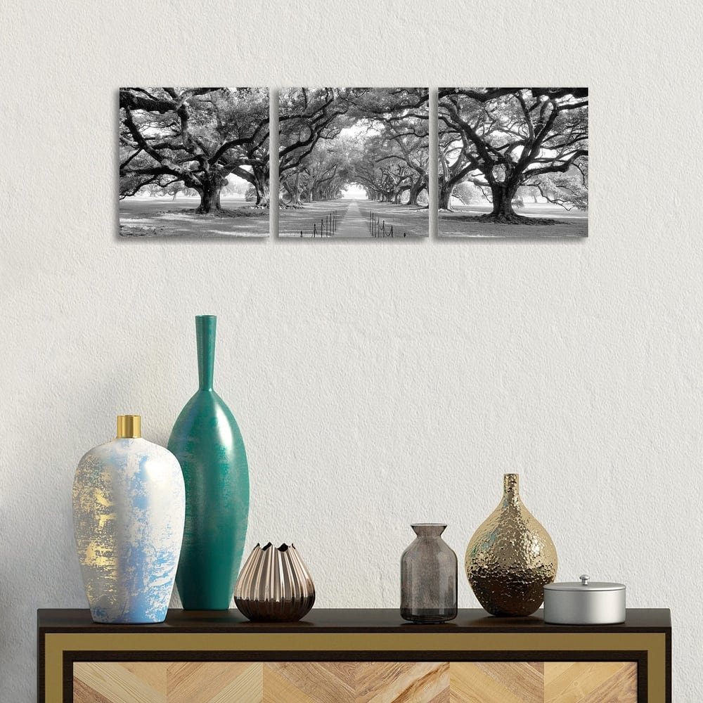 iCanvas "Brick Path Through Alley Of Oak Trees, New Orleans (B&W) II" by Panoramic Images 3-Piece Canvas Wall Art Set