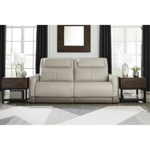 Signature Design by Ashley Battleville Silver 2 Seat Power Reclining Sofa with Adjustable Headrest - 85"W x 40"D x 43"H