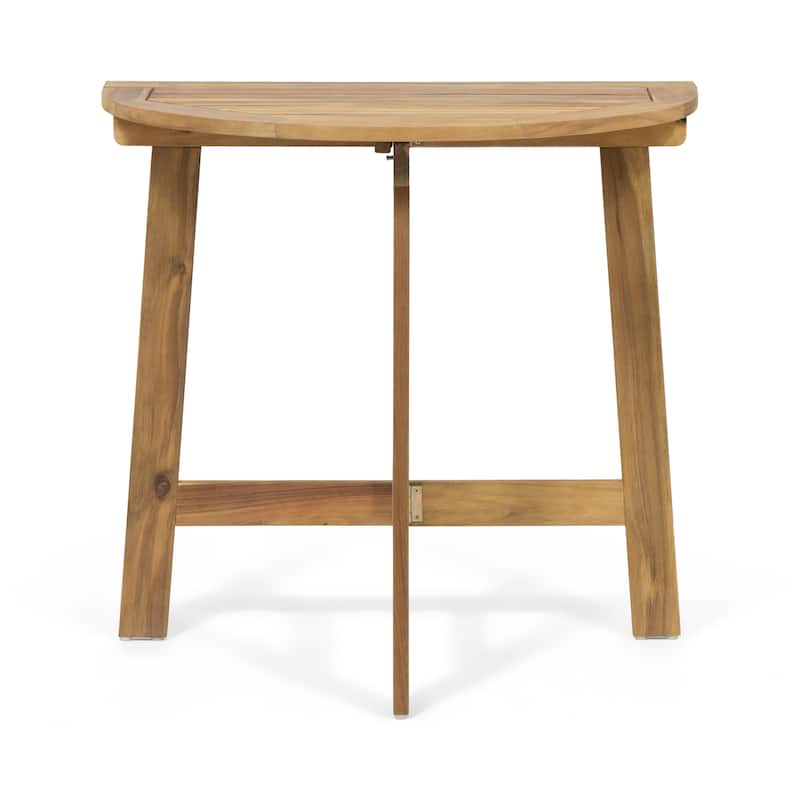 Roomfitters Outdoor Half-Round Folding Acacia Wood Bistro Table, Small Space Patio Dining Accent Table