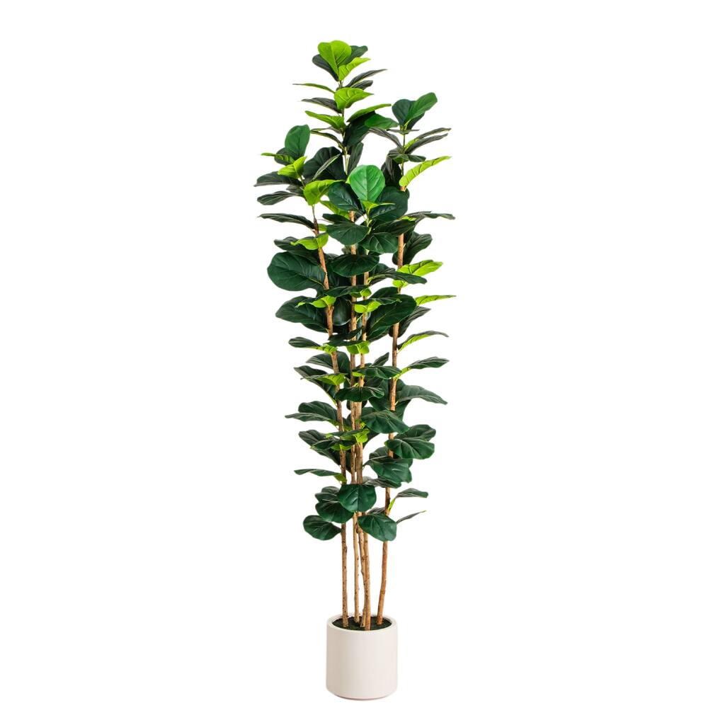 8-ft Artificial Fiddle Leaf Tree in Decorative White Planter - Green