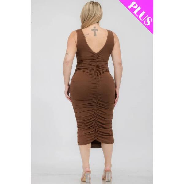 Solid Polyester Ruched Bodycon Midi Dress with Square Neck - Bed Bath &  Beyond - 42132311