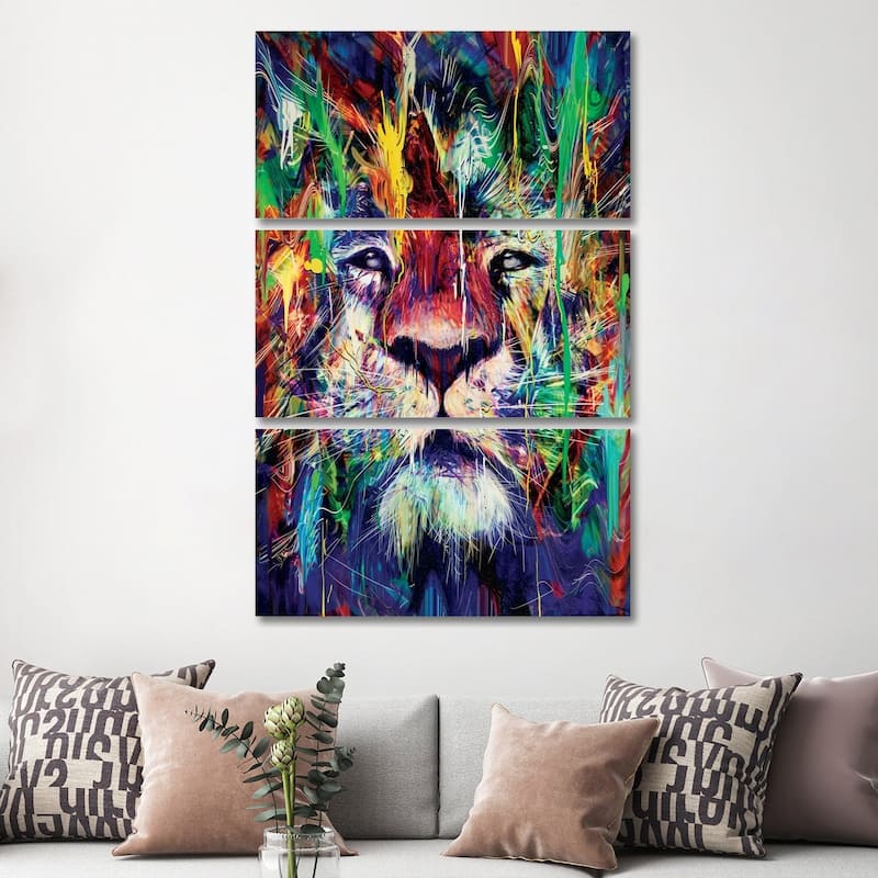 iCanvas "Lion I" by Nicebleed 3-Piece Canvas Wall Art Set - 60x40x1.5