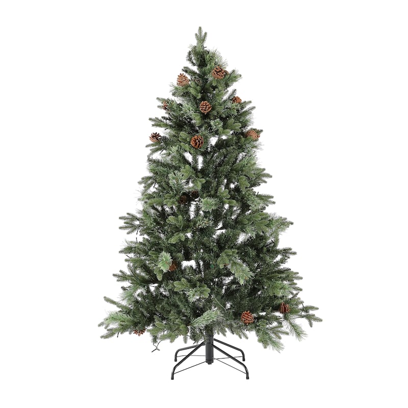 SAFAVIEH 5.5 Ft, Green, Pre-Lit Artificial Christmas Tree With Pine Cones - 42"W x 42"D x 66"H