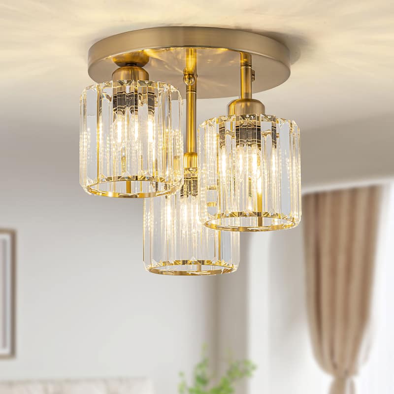 Starsky 3-Light Modern Glass Crystal Semi Flush Mount Ceiling Light - Gold