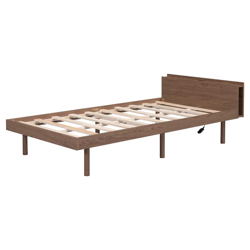 Modern Design Bed Twin Size Platform Bed Frame Built-in USB Port