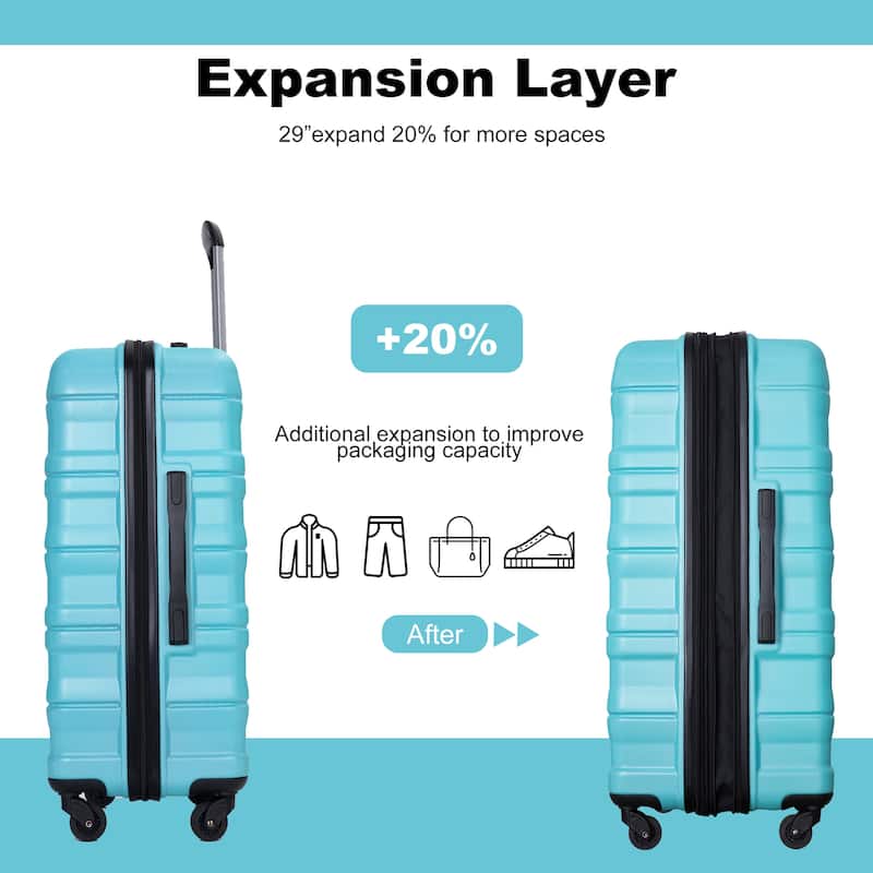 Expandable 3 Piece Luggage Sets PC Lightweight & Durable Suitcase with Two Hooks, Spinner Wheels, TSA Lock, (21/25/29)