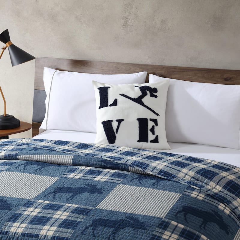 Eddie Bauer Love Ski Blue Throw Pillow