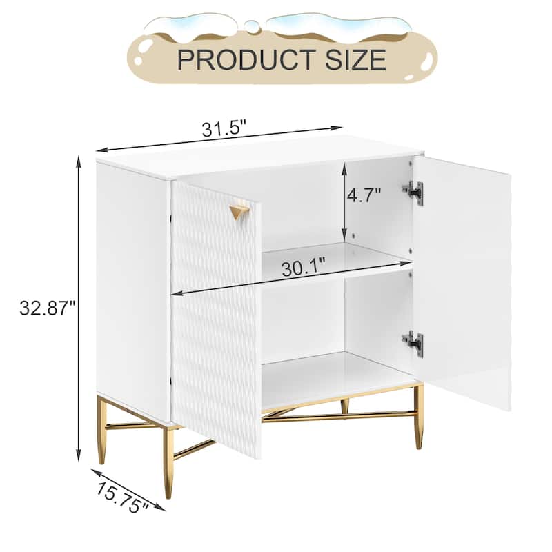 Accent Cabinet with Raised Diamond Pattern, Storage Cabinet with Brass X-Tapered Legs, Buffet with Adjustable Shelves