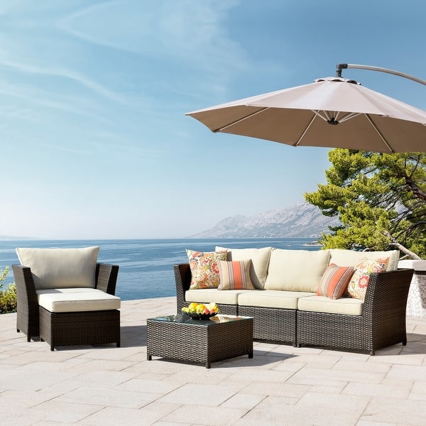 OVIOS 6-piece Patio Wicker Furniture Loveseat Conversation Set - On Sale -  Bed Bath & Beyond - 35471254