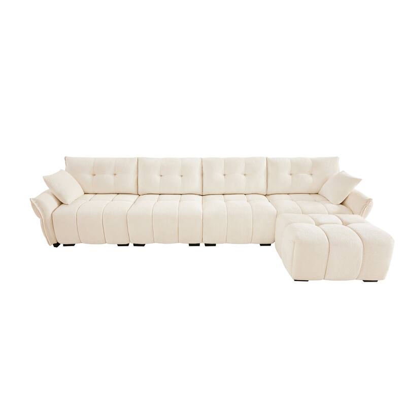 Modular 4-Seater Sofa With Ottoman,Configurable, Solid Wood Frame In Premium Chenille,High-Resilience Cushions