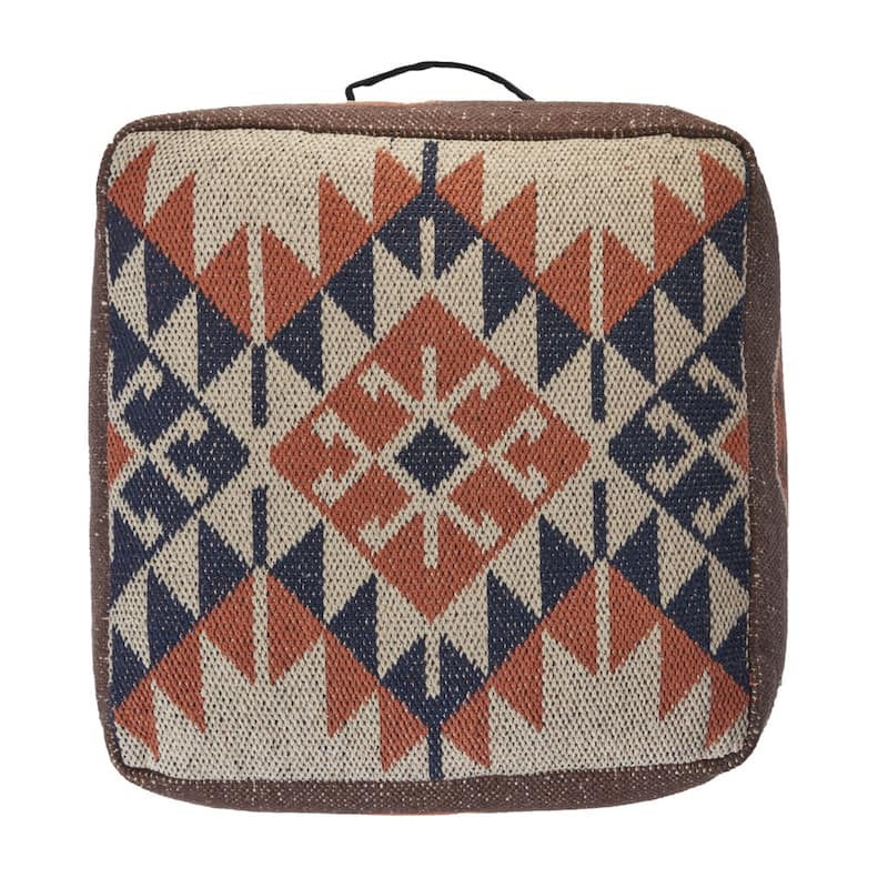 18" Brown Tribal Pouf Ottoman for Living Room and Bedroom