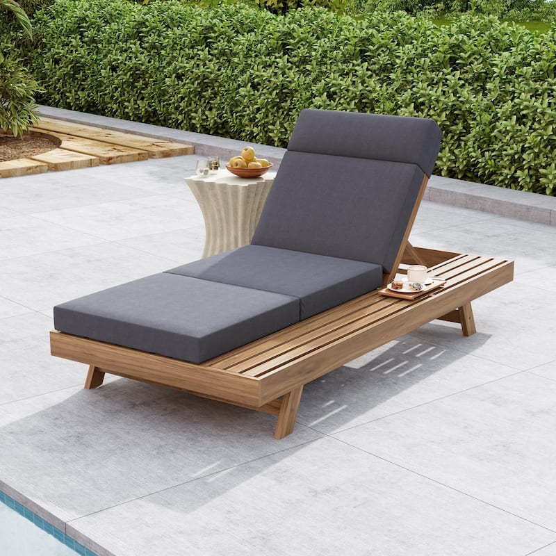 Christopher Knight Home - Bellara Modern Outdoor Acacia Wood Adjustable Chaise Lounge with Water-Resistant Headrest Cushion - Dark Gray,Light Brown