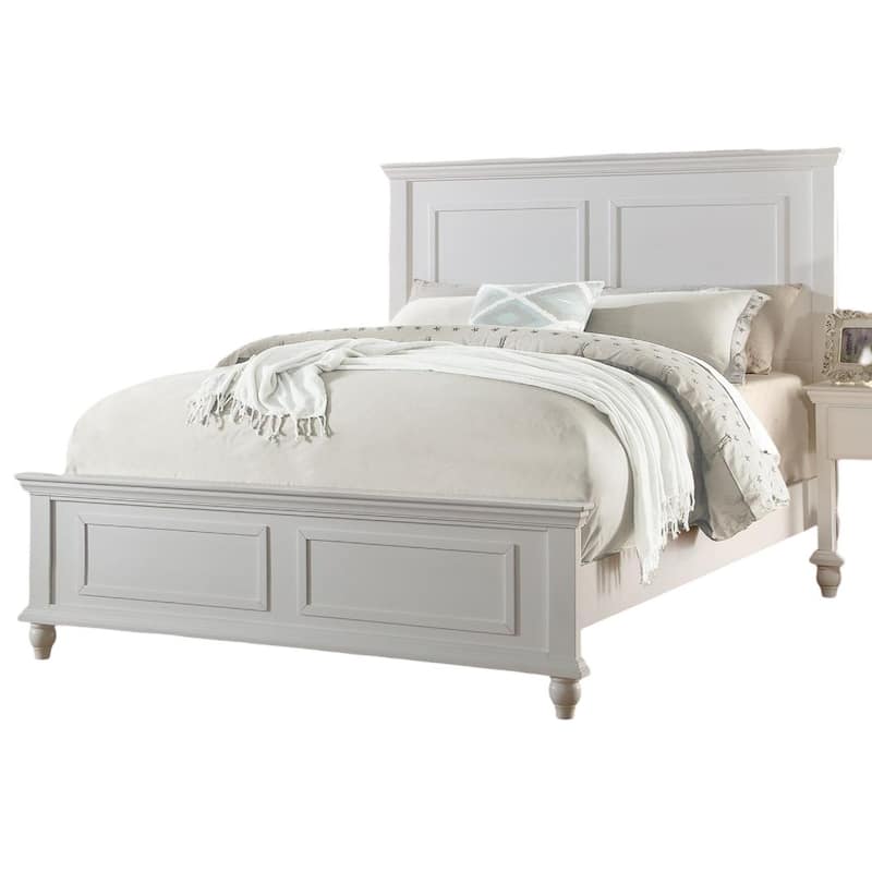 White Color Queen Size Bed Bedroom Furniture High Panel Headboard Footboard Plywood 1pc Bedframe
