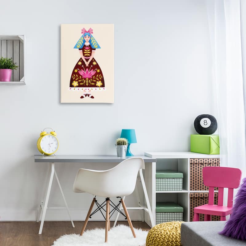 Stupell Blue Haired Folk Girl Canvas Wall Art Design By Hannah Moren
