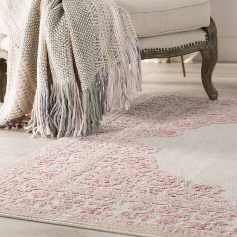 Malo Medallion Area Rug - 5' x 7'6" - Pink/White