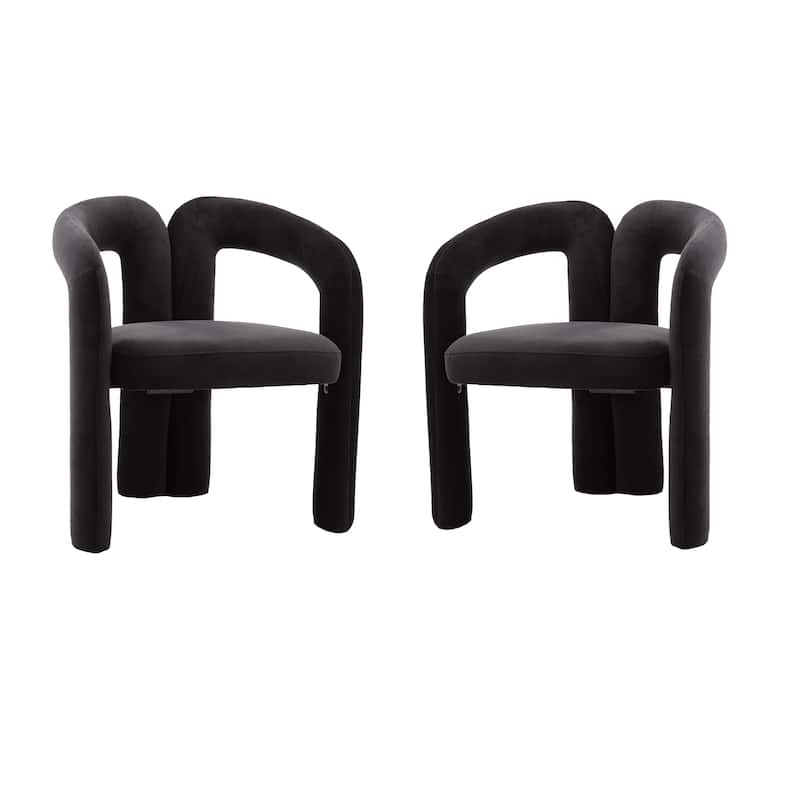 Accent Chairs Set of 2, Comfort Velvet Upholstered Armchair with Hollow Backrest Design - Black