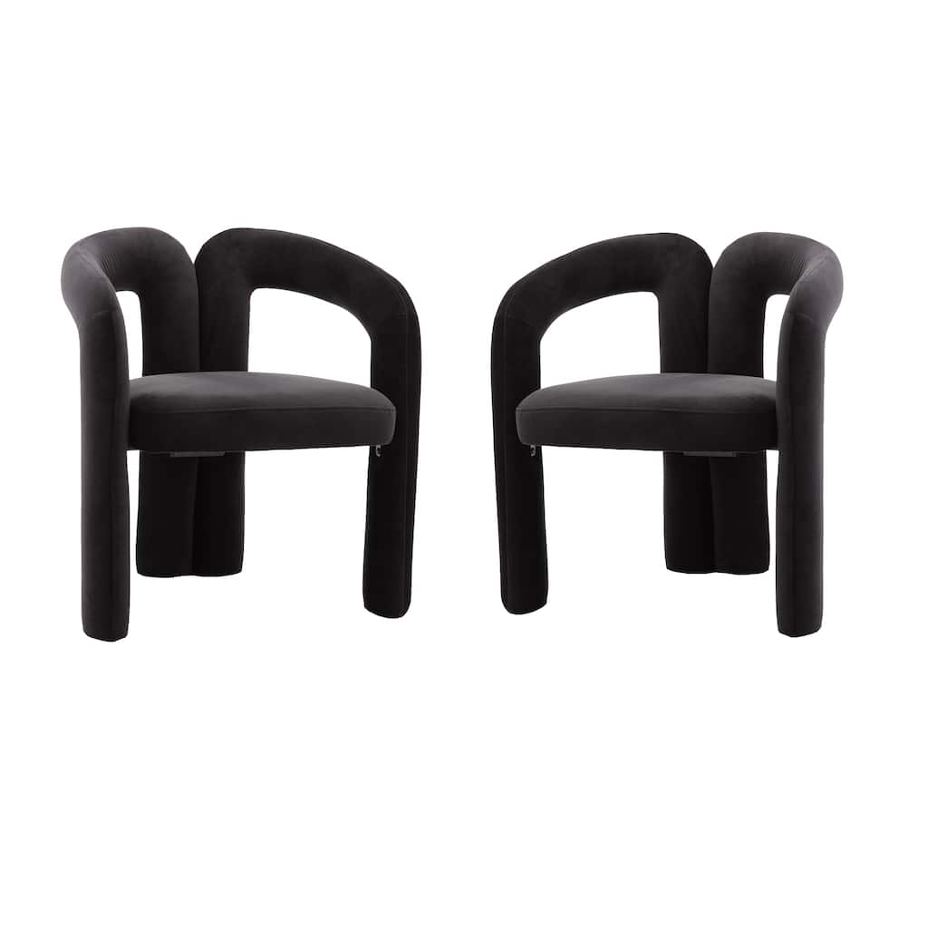 Black 25.2" Accent Chair with Curved Backrest (Set of 2)