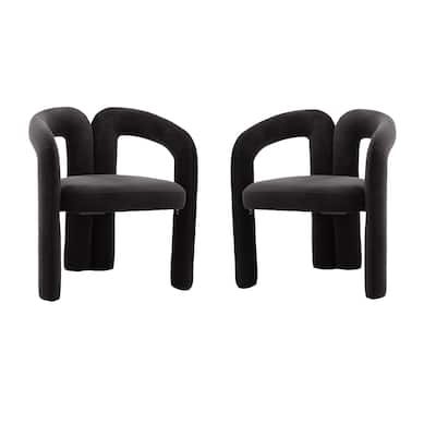 Black Fashion Accent Chairs Velvet Lounge Chair Fabric Armchair Living Room Dining Chair/Barrel Side Chairs (Set of 2)