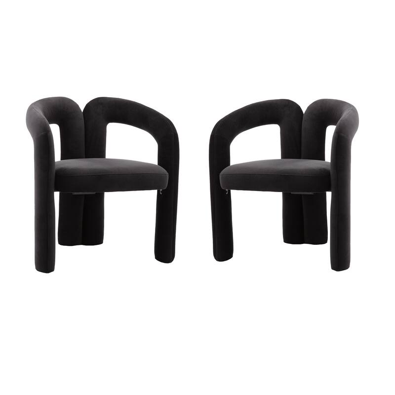 Black Modern 25.2" Upholstered Accent Chair with Curved Circular Backrest and High-Density Foam (Set of 2) - Black