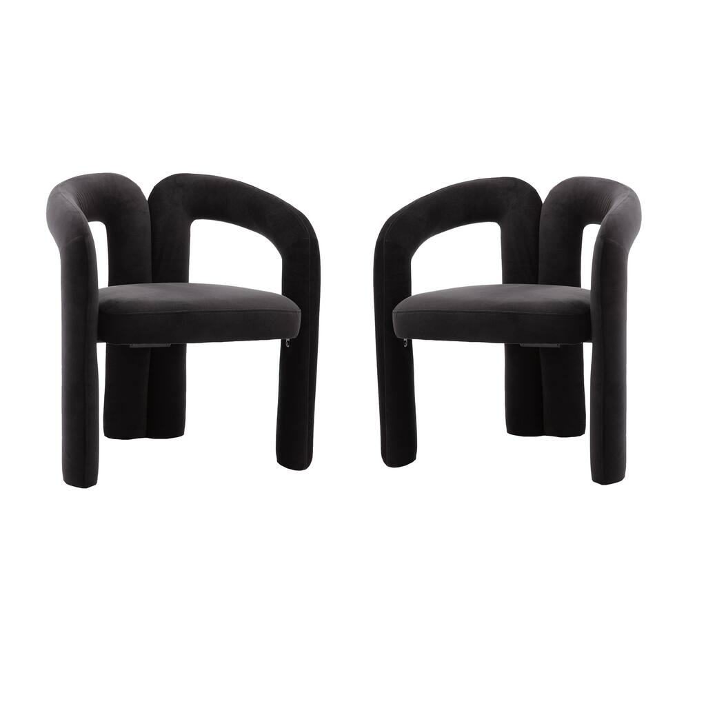 Black Modern 25.2" Upholstered Accent Chair with Curved Circular Backrest and High-Density Foam (Set of 2)