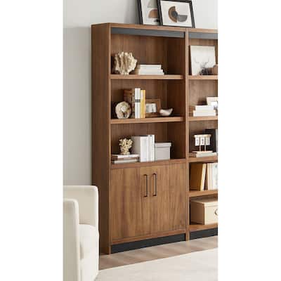 Modern Wood Lower Doors Bookcase, Office Bookcase, Office Shelving, Office Storage, Fully Assembled, Rich Medium Brown