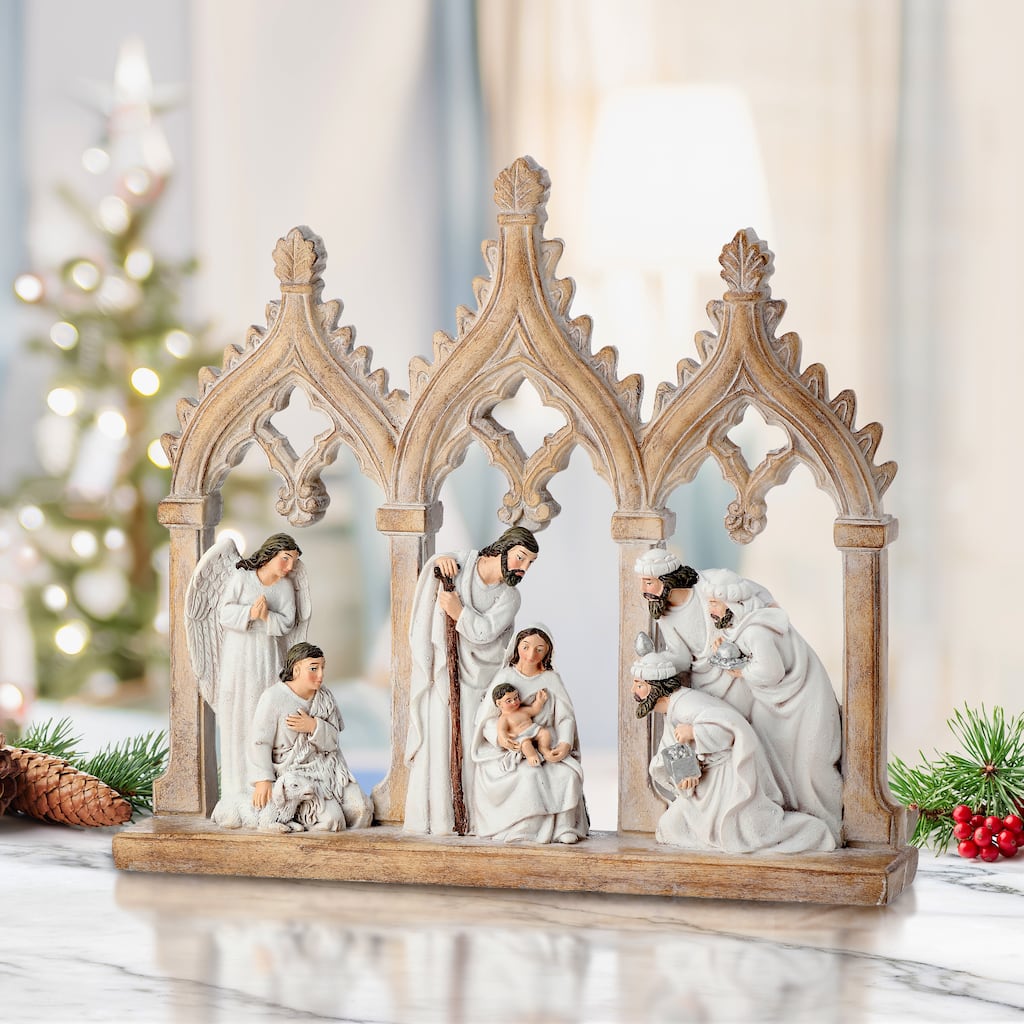12"Resin Nativity Scene With Archs