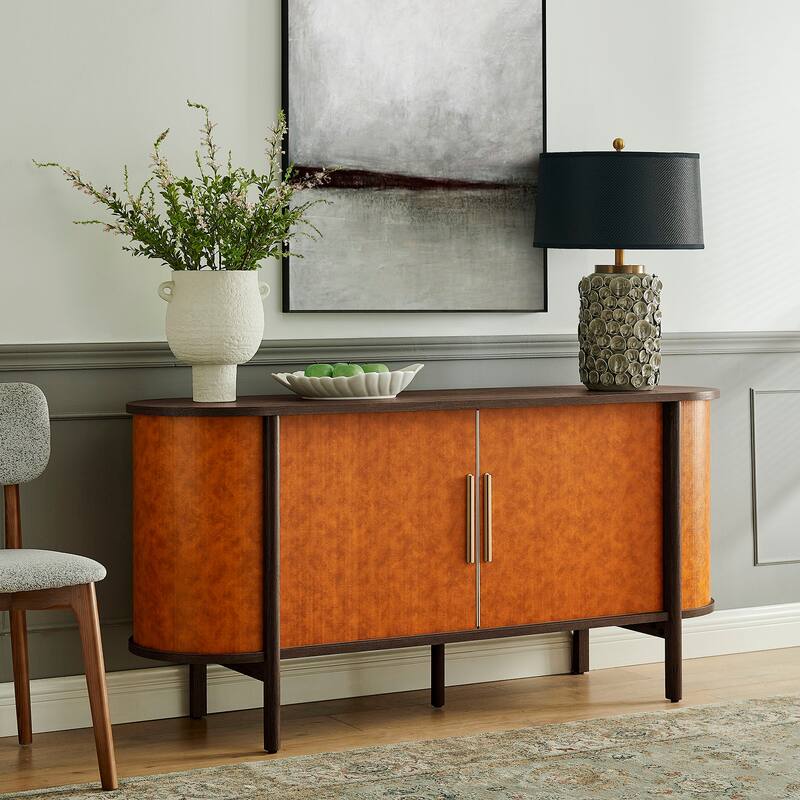 Coralie Curved Vegan Leather Oval Sideboard