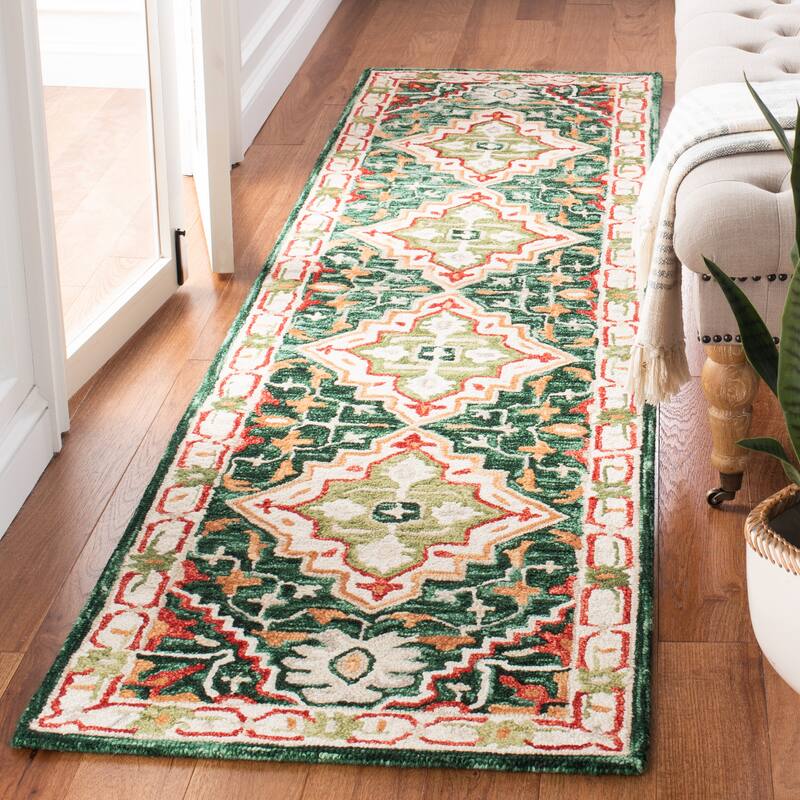 SAFAVIEH Handmade Aspen Haydee Boho Wool Rug - 2'3" x 9' Runner - Green/Red