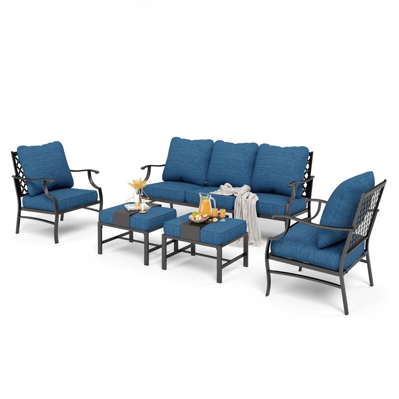 MAISON ARTS 4/5-Piece Patio Conversation Sets, Sofa Set with 2 xSingle Sofa Chairs, 1 x 3-seater Sofa and Coffee Table/Ottomans