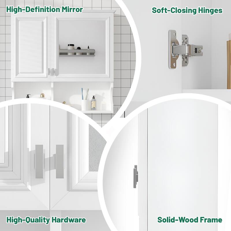 30 Inch Mirror Medicine Cabinet with Open Shelves, Wall Mounted Home Storage with Doors & Mirror, Adjustable Shelf