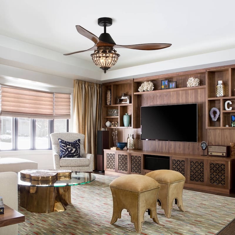 52-inch Industrial 3-Blade Crystal Ceiling Fan with Remote