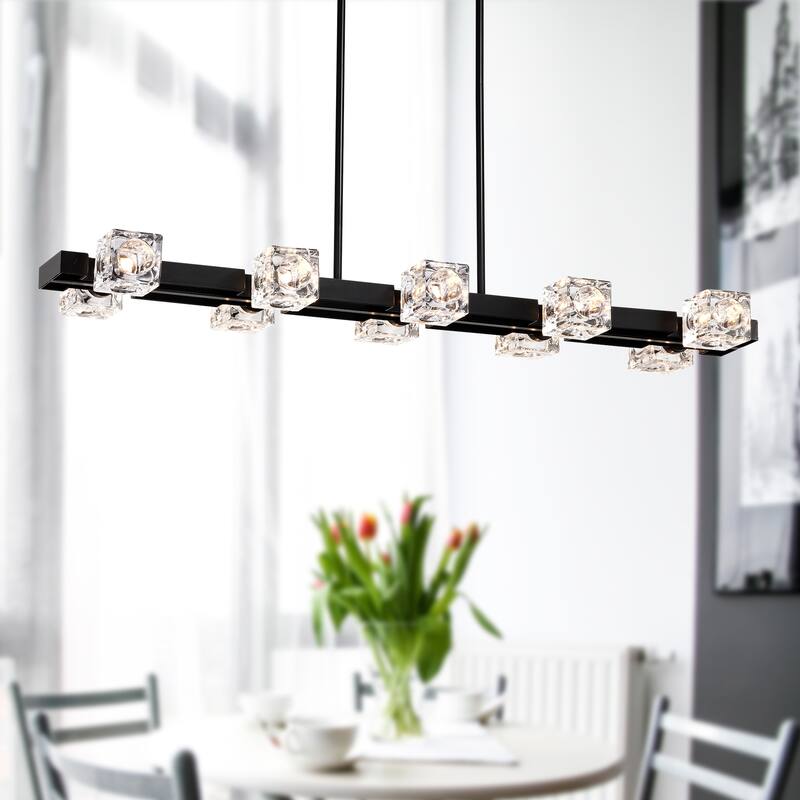 Modern Crystal Hanging Lighting Chandelie 10-Light Farmhouse Linear Pendant Light Fixture, for Dining Room, Kitchen, Bedroom