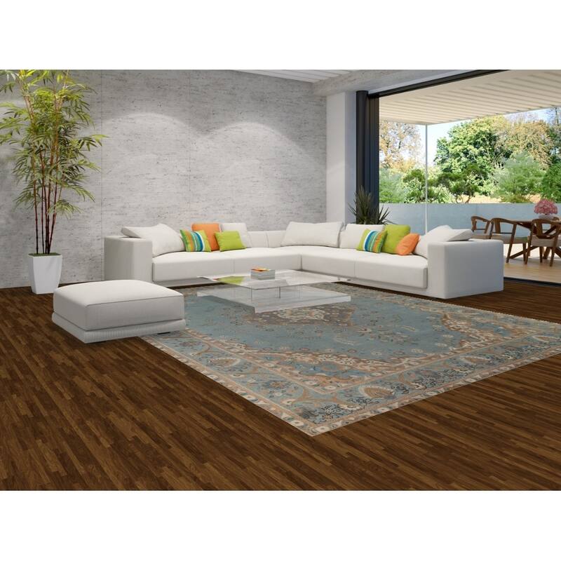 Tabriz Vintage Persian Area Rug Handmade Floral Blue Wool Carpet - 9'10" x 12'11"